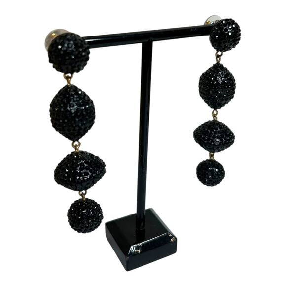 J. Crew Black Textured Beads Disco Sugar Long Dangle Drop Earrings - Picture 2 of 5